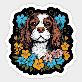 King Charles Spaniel with daisies illustration Sticker